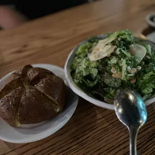 Iggy's Garlic Bread &amp; Greener Roots Gem Lettuce (salad)