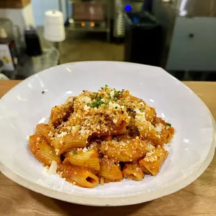 Rigatoni special with tomato, nduja, breadcrumbs, cheese