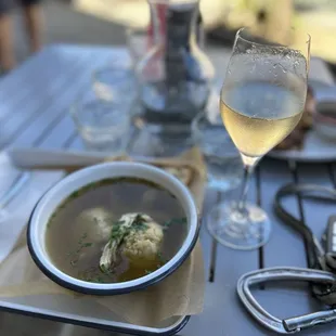 Chicken Matzo Ball Soup + champagne