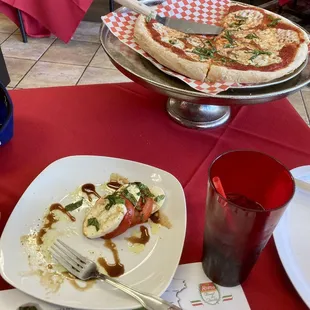 Margherita pizza and Caprese