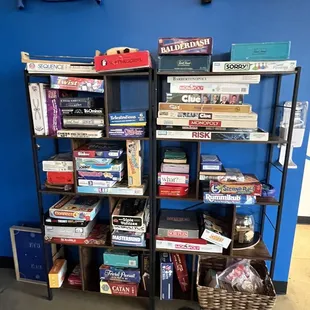 Board game area that has a great selection for all