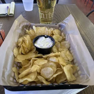 Lawson&apos;s dip &amp; chips &amp; of course.....having a beer.