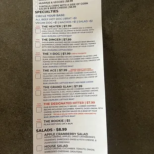 Food menu front side