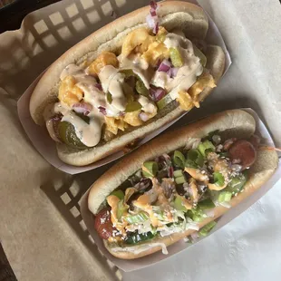 Top left: The Heater hot dog; bottom right: The -Dog