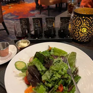 Flight of Red Wine and Farmhouse Salad