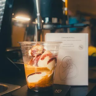 An espresso affogato with blueberry infused maple