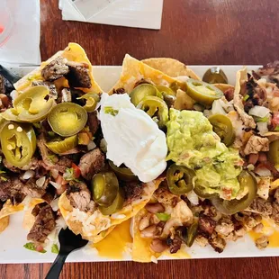 Steak and chicken nachos