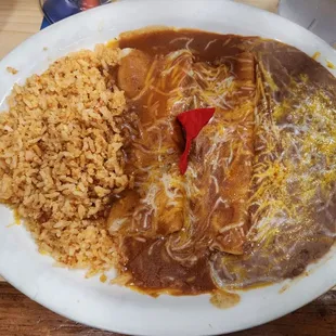 2 item combination plate- cheese enchiladas, rice and beans