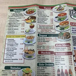 Back of take out menu.