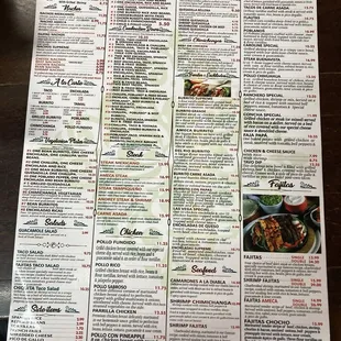 back of new menu (February 2024)