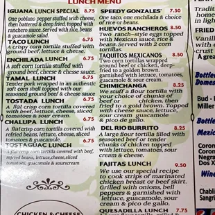 close up of lunch menu (February 2024)