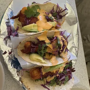 Their new bacon wrapped shrimp Tacos.  Excellent choice!