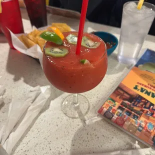 Blended Strawberry and Kiwi Margarita