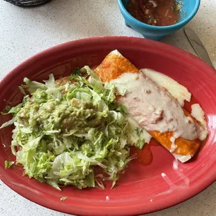 Bean Burrito and tostada.