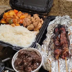 3 item combo,  BBQ pork skewers