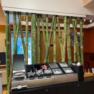 Bamboo accents around the restaurant.