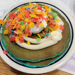 This blue raspberry fruity pebbles pancake came with our combo