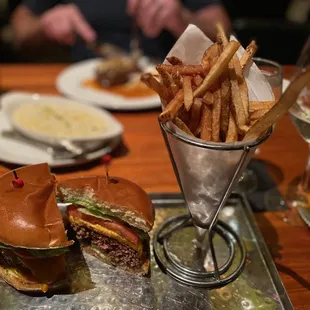 a burger and fries