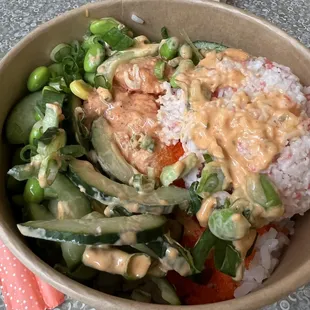 Spicy Salmon Bowl with imitation crab