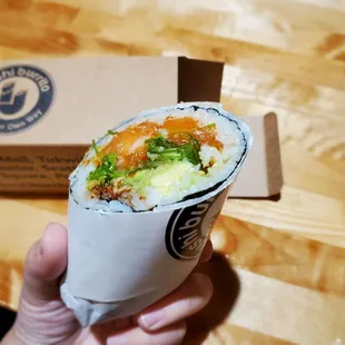 Sushi Burrito with salmon and avocado