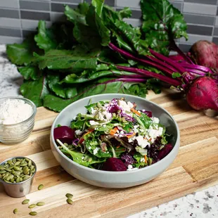 Beet Salad with goat cheese, pepitas, spring mix and homemade vinaigrette