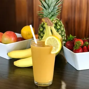 Tropical Twist Smoothie: Mango, Pineapple, Banana, Strawberry, Lemon Zest