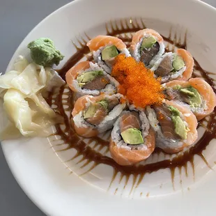 Seasonal -- Blossom Roll. Double salmon with avocado