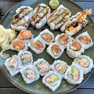 Dungeness crab roll, spicy tuna roll, shrimp tempura roll