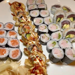 Assorted maki rolls and special roll