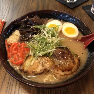 Tonkotsu ramen with rich pork broth.