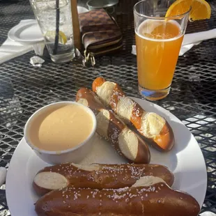 Beer cheese, pretzels, and blue moon
