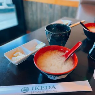 Hot green tea / $3 + Ginger, wasabi &amp; miso soup