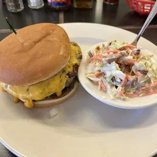 Beautiful burger and coleslaw
