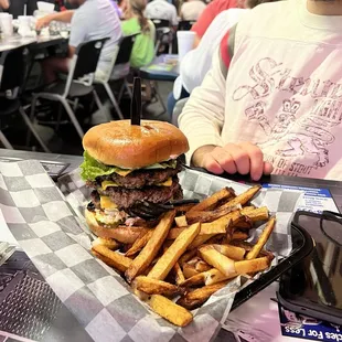Tripple Cheeseburger and Hand cut fries.