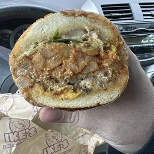 The Hottest Sausage! Pattons hot sausage, a Wagyu link, dirty sauce, french fries, hot sauce, american