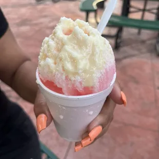 Half Watermelon, Half Pina Colada Topped with Condensed Milk