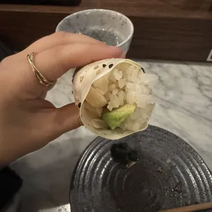 Black Cod Avocado Hand Roll