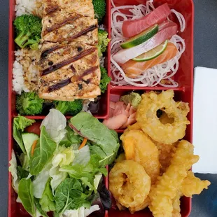 Bento box special with salmon