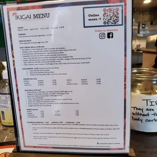 a menu on a table