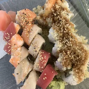 Rainbow roll and crunch roll