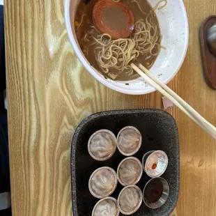 Miso Black Garlic Tonkotsu Shoyu Ramen and Steamed Xiaolongbao (8pcs). Excellent for lunch and refueling!