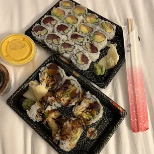 two plates of sushi