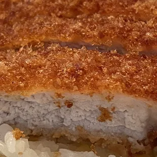 The rice is soft and chewy. The tonkatsu is not oily.