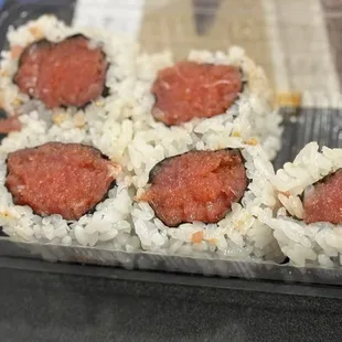 Spicy tuna roll (ate 1 piece before taking picture!) - great