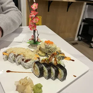 Dynamite, tempura, and crunchy rolls