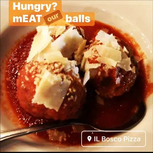 Our signature appetizer, fresh made daily meatballs with fresh shaved mozzarella.   Amazing !!