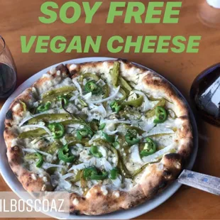 Now offering soy free vegan cheese on ANY pizza