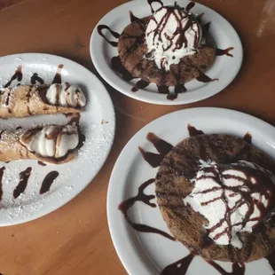 Chocolate Chip cookie skillet and cannolis.  Yum