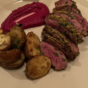 Lamb with lavender beet purée