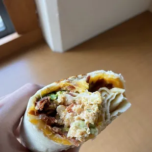 a hand holding a burrito